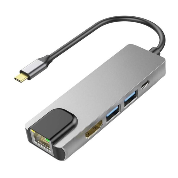 NewBee USB-C 5-in-1 Hub/Dock with 100W PD HDMI 4K@30Hz 2x USB-A 1x RJ45 Gigabit [NB-UCFUPRGE-SGR]