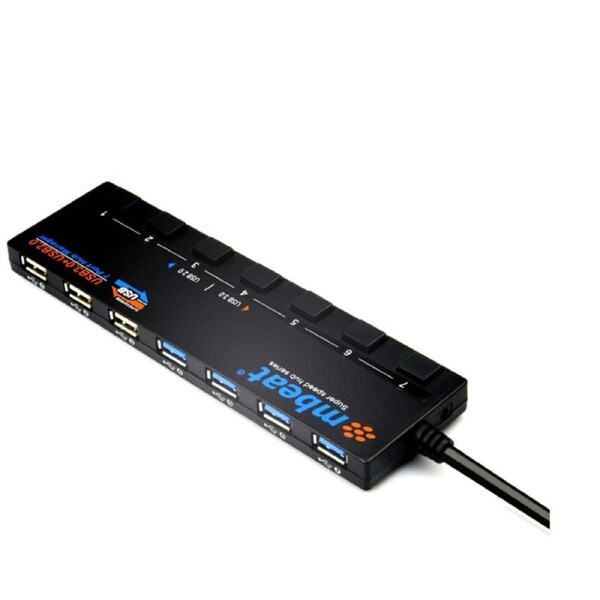 MBEAT 7-Port USB 3.0 & USB 2.0 Powered Hub Manager with Switches - 4x USB 3.0 with 5Gbps/3x USB 2.0 with 2.4Ghz480Mbps/Super Fast Hub Manager