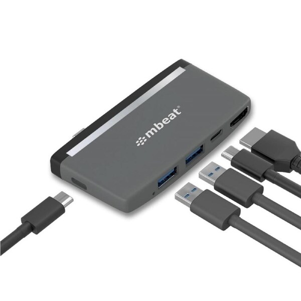 MBEAT &nbsp;Essential&nbsp;Pro&nbsp; 5-IN-1 USB- C Hub 4k HDMI Video, USB-C PD Pass Through Charging, USB 3.0 x 2, USB-C x 1