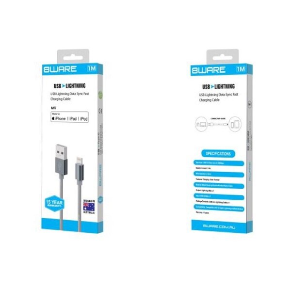 8WARE Premium 1m Apple Certified USB Lightning Data Sync Fast Charging Cable for iPhone X XS XR Max 8 7 6 iPad Air Mini iPod Retail
