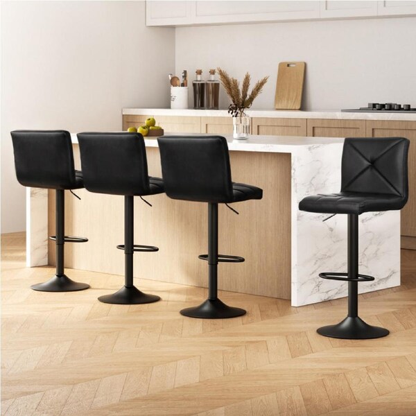 4x Artiss Bar Stools Gas Lift Leather Chair Black