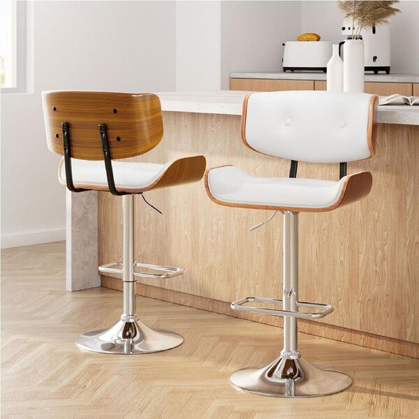 2x Artiss Bar Stools Gas Lift Leather White