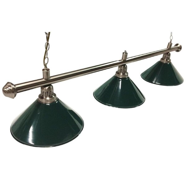 Pool Snooker Billiard Table Lighting - Brushed Stainless Light (3 x Green Shades) 61 Inch