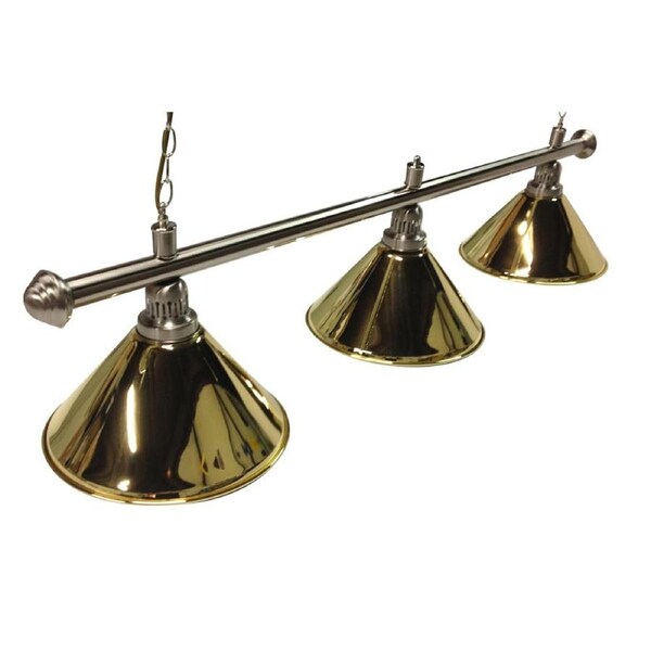 Pool Snooker Billiard Table Lighting - Brushed Stainless Light (3 x Brass Shades) 61 Inch