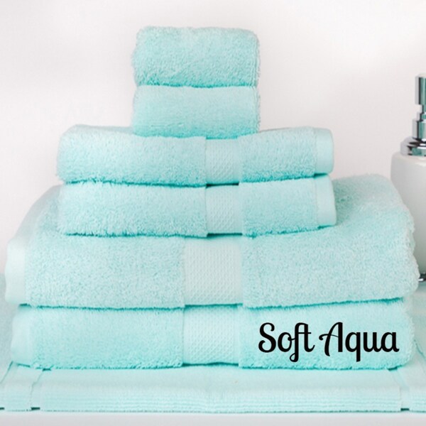 Brand New 7 Pieces 100% Cotton Bath Towel Set Soft Aqua