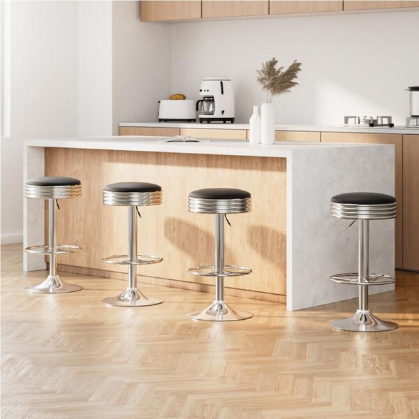 4x Artiss Bar Stools Leather Padded Gas Lift Silver