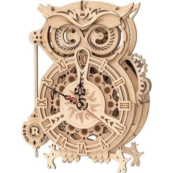 Robotime 3D DIY Wooden Puzzle Mechanical Gear Drive Pendulum Owl Clock LK503