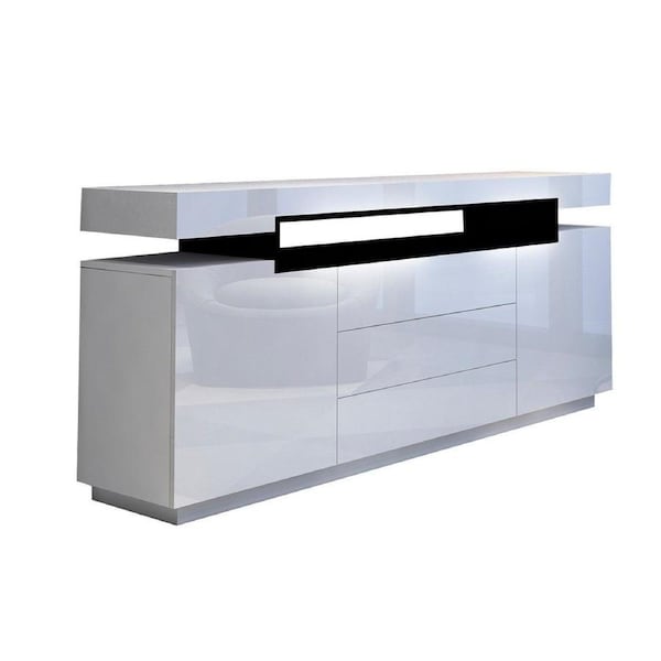 Modern Buffet Sideboard Cabinet High Gloss Storage Cupboard with 2 Doors & 3 Drawers White