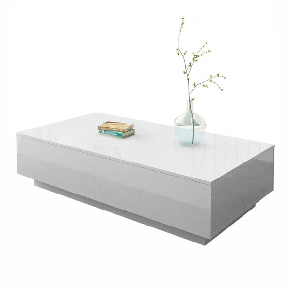 Modern Coffee Table 4 Drawer Storage Shelf High Gloss Wood Living Room Furniture White