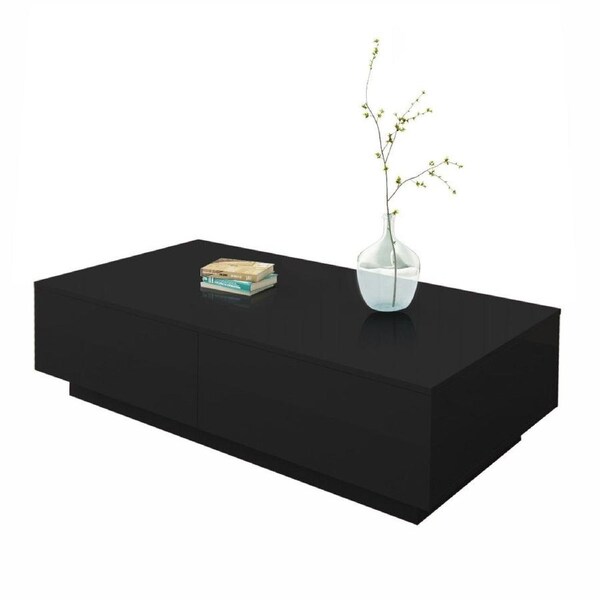 Modern Coffee Table 4 Drawer Storage Shelf High Gloss Wood Living Room Furniture Black