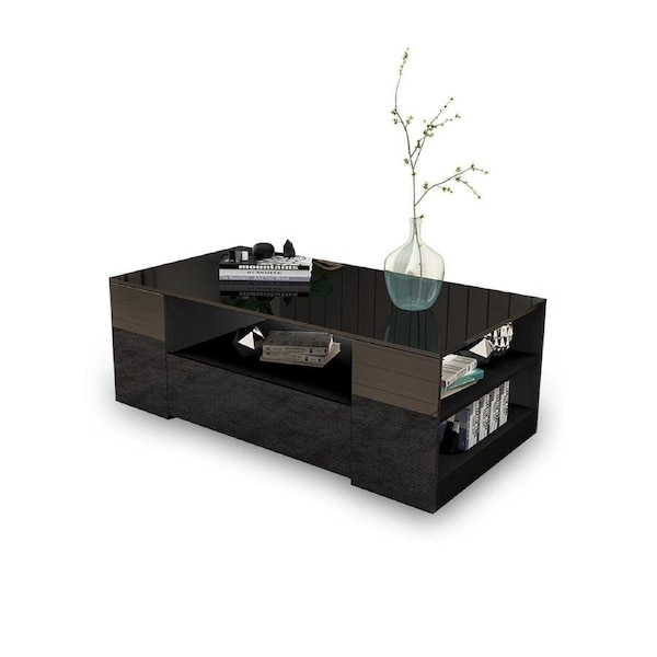 New 2 Drawer Coffee Table Storage Shelf High Gloss Black