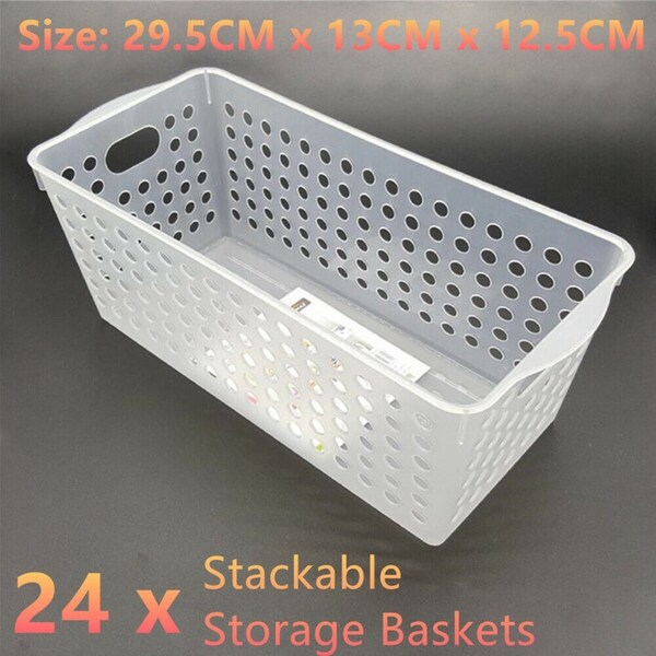 24 x Plastic Storage Basket 29x13CM Organiser Tray Kitchen Cleaning Food Spice
