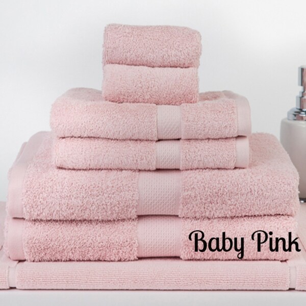 Brand New 7 Pieces 100% Cotton Bath Sheet Set Baby Pink