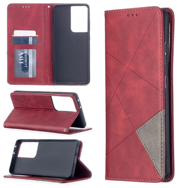 For Samsung Galaxy S21 Ultra Case Rhombus Texture Folio Magnetic PU Leather Wallet Cover, Kickstand, Red