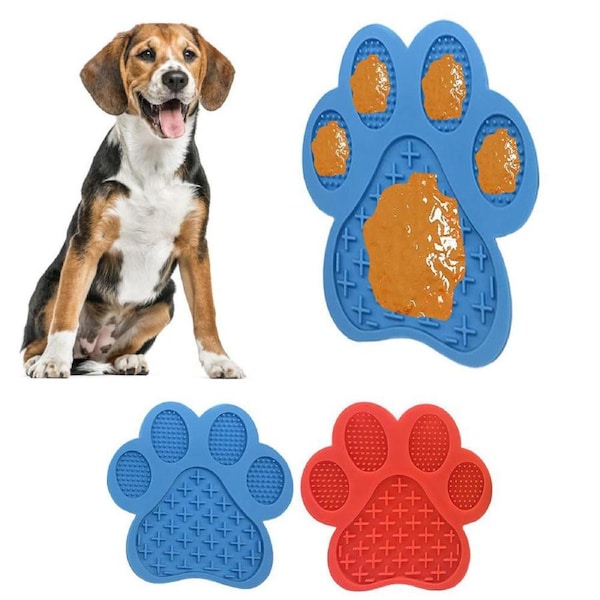 Dog Lick Mat Pad Suction Slow Feed Pet Bath Shower Grooming Dispensing Fun Anti-Anxiety Blue