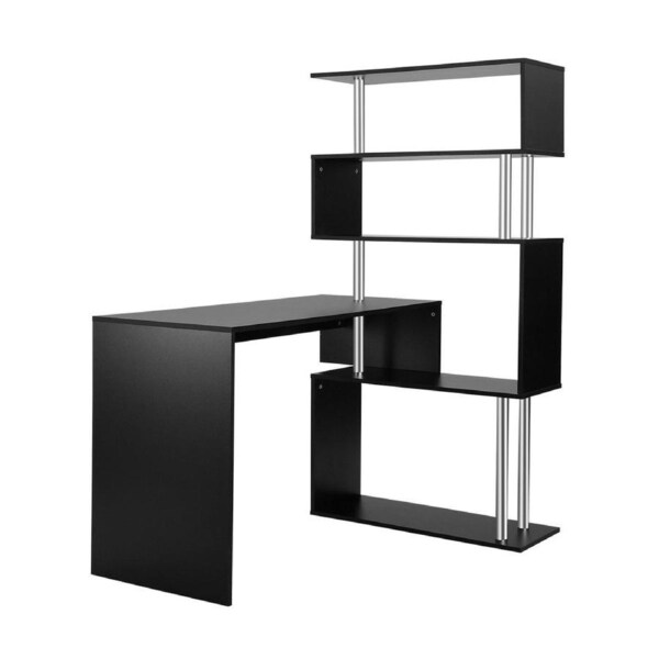 Home Office Computer Desk Corner Table Tier Bookshelf Storage L-Shaped Rotating Table Black
