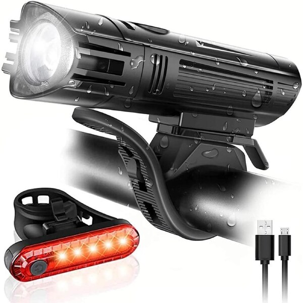 Bike Headlight and Rear Bike Light Set - USB Led Rechargeable Bike Lights Front and Back