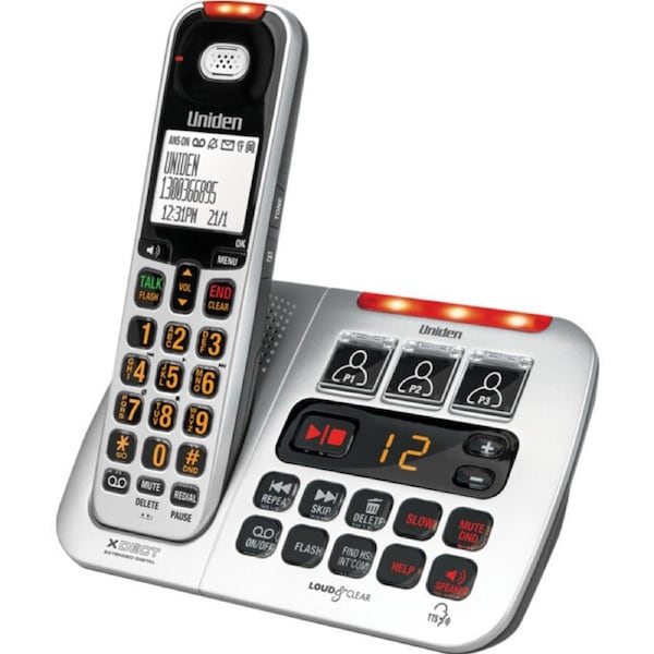 Uniden SSE45W XDECT TTS Cordless Phone Handset w/ Answering Machine Silver