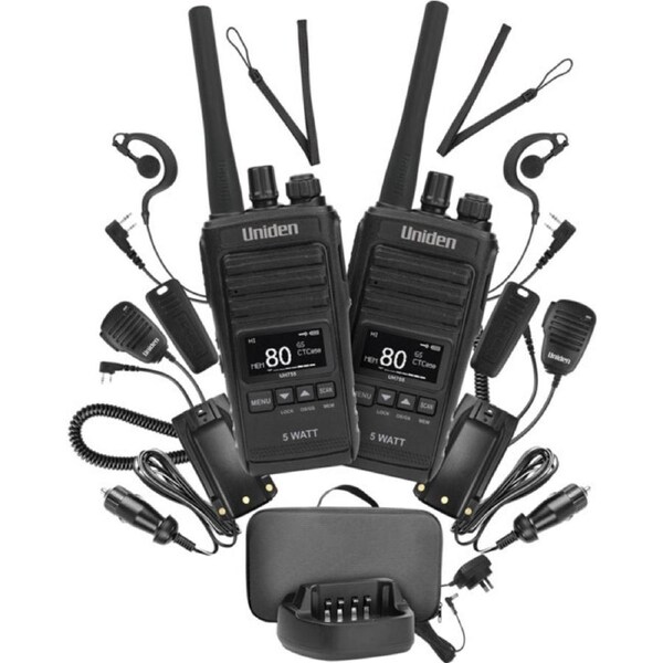 Uniden UH755-2DXL 5W UHF Splashproof Delux Handheld Radio Twin Pack w/ LCD Black