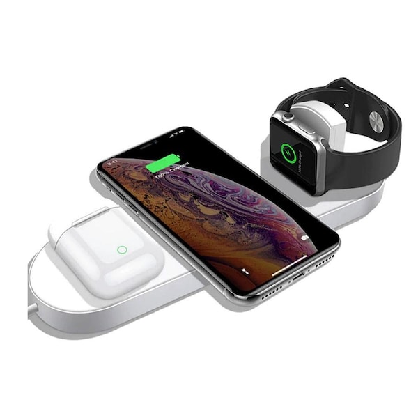 10W 3-in-1 Triple Wireless Fast Charger Pad (including for Apple Watch) White
