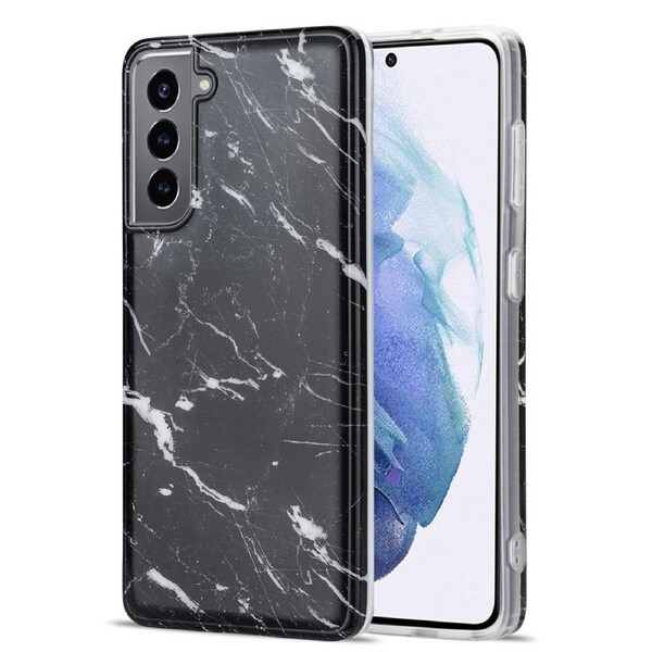 For Samsung Galaxy S21+ Plus Case, TPU Glossy Marble Pattern Protective Cover, Black