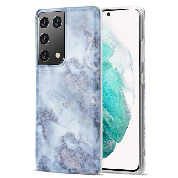 For Samsung Galaxy S21 Ultra Case, TPU Glossy Marble Pattern Protective Cover, Earthy Grey