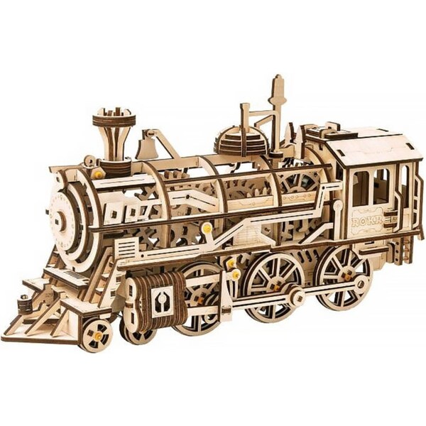 Robotime 3D DIY Wooden Puzzle Mechanical Gear Drive Locomotive Model Kits LK701