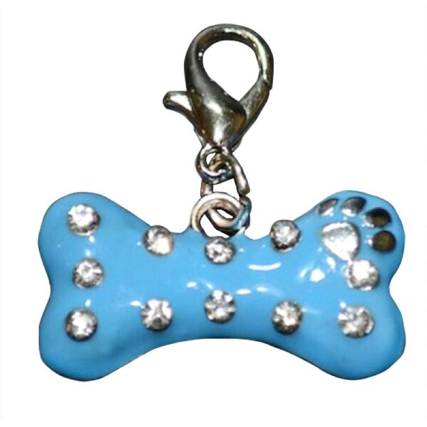 5 x Pet Cat Dog Bone Charms Blue Painted Rhinestone Collar Tags