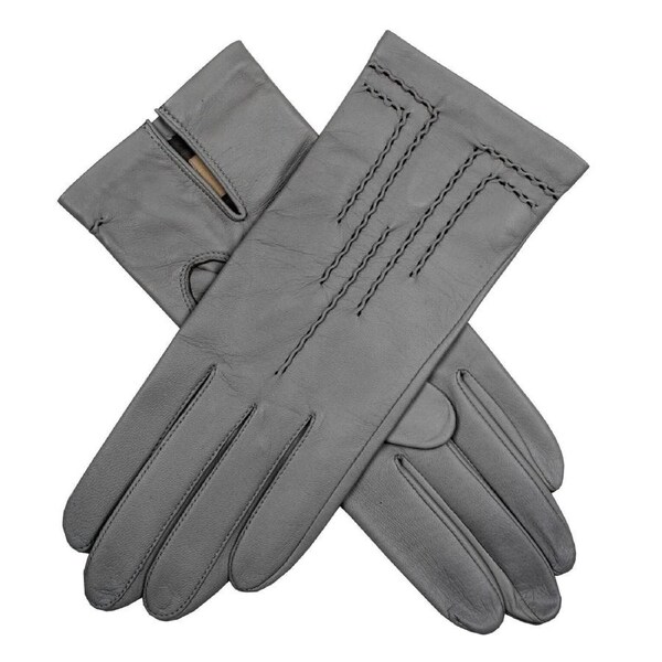 Dents Womens Leather Gloves With Button Detail, Elastic Palm & Silk Feel Lining Medium