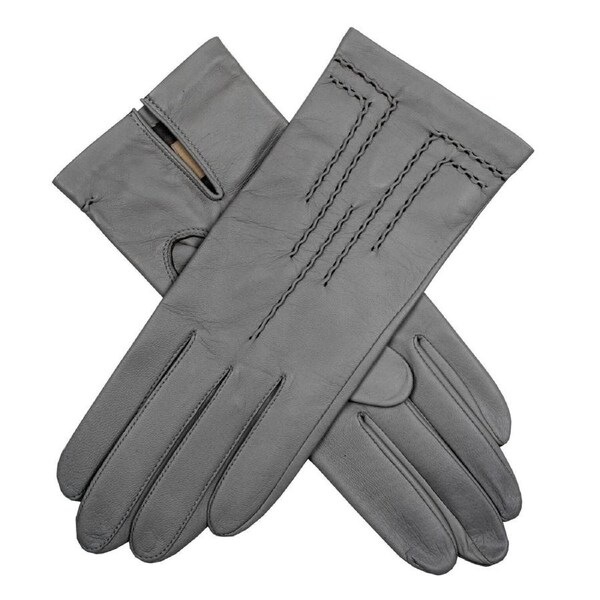 Dents Womens Leather Gloves With Button Detail, Elastic Palm & Silk Feel Lining Large