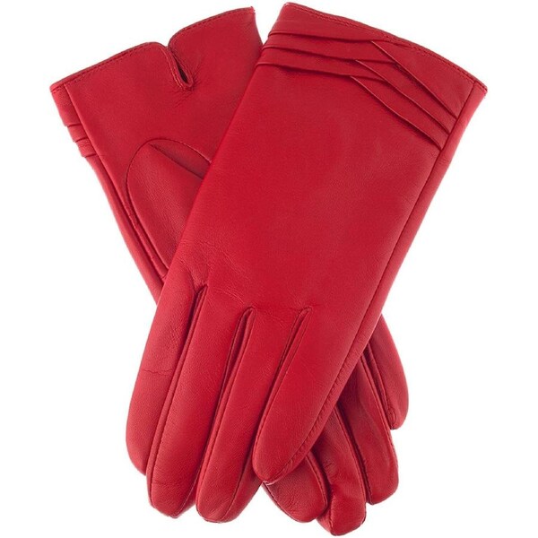 Dents Womens Leather Gloves With Pleat Detail And Fine Fleece Lining Berry / Small