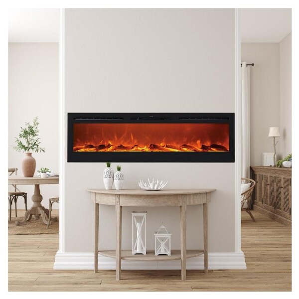 Victoria 72" Black Built-in Recessed / Wall mounted Heater Electric Fireplace