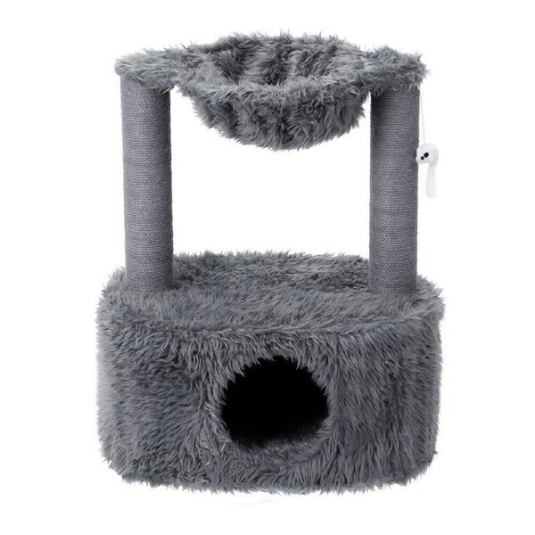 Grey Cat Plush Condo Scratching Post House Bed Sisal Activity Tower Tree Scratcher