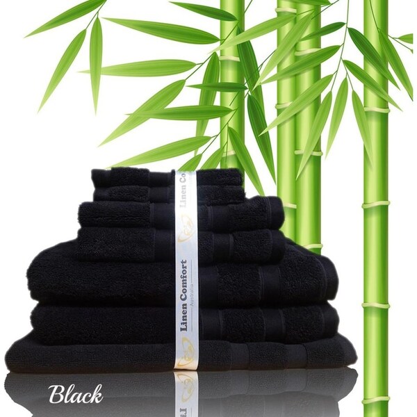 Gift Pack 600GSM Organic Bamboo Cotton 7 Pieces Bath Towel Set in Black