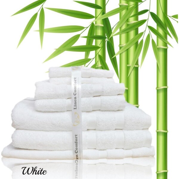 Gift Pack 600GSM Organic Bamboo Cotton 7 Pieces Bath Towel Set in White