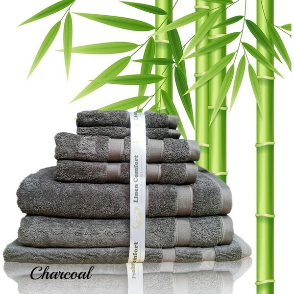 Gift Pack 600GSM Organic Bamboo Cotton 7 Pieces Bath Towel Set in Charcoal