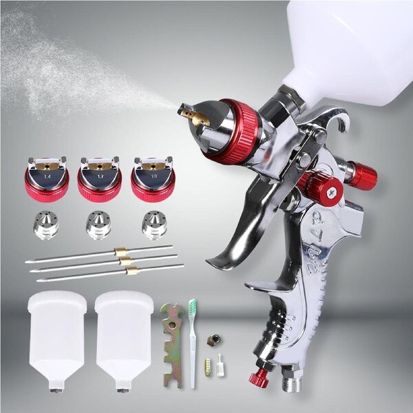 Traderight HVLP Spray Gun Kit Gravity Feed Paint Gun 1.4mm 1.7mm 2.0mm 3 Nozzle Tips