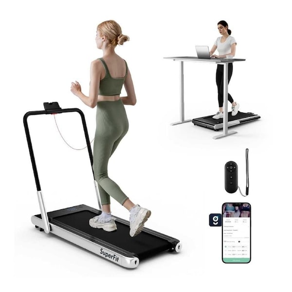 Costway 2-in-1 Electric Desk Treadmill 12kmh APP Folding Running Machine Home Gym Walking Pad w/LED Display & Bluetooth Speaker Silver