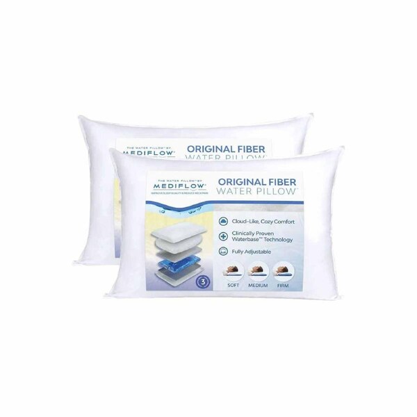 Mediflow Twin Pack Adjustable Waterbase Pillows - Clinically Proven for Neck Pain Relief, Adjustable Support