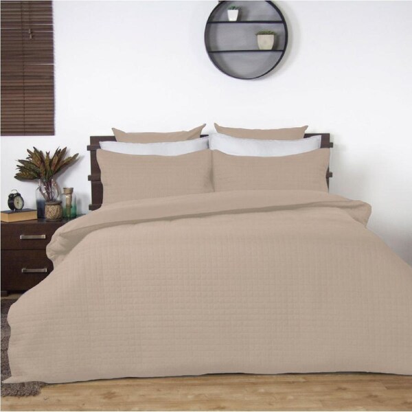 Ardor Boudoir Box Quilted Quilt Cover Set Stone DOUBLE