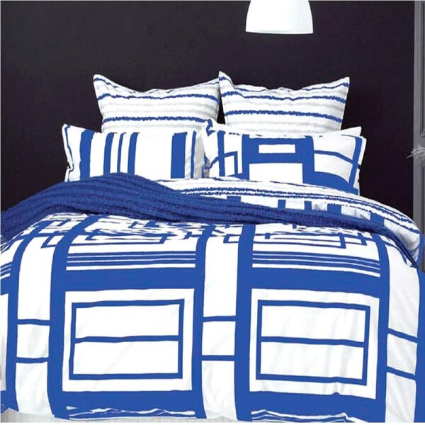 Retro Home 250TC Cotton Rich Metropol Cobalt Quilt Cover Set Queen