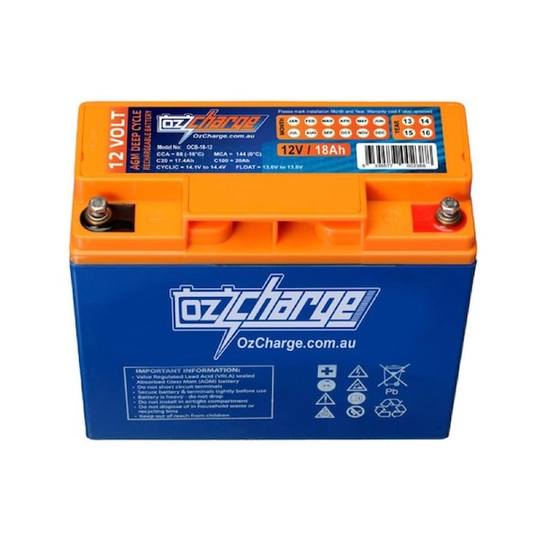 OzCharge 12V 18Ah Sealed VRLA Deep Cycle AGM Battery OCB-18-12