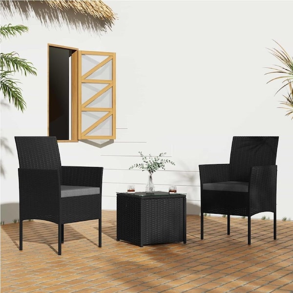 3PC Outdoor Table and Chairs Set-Black
