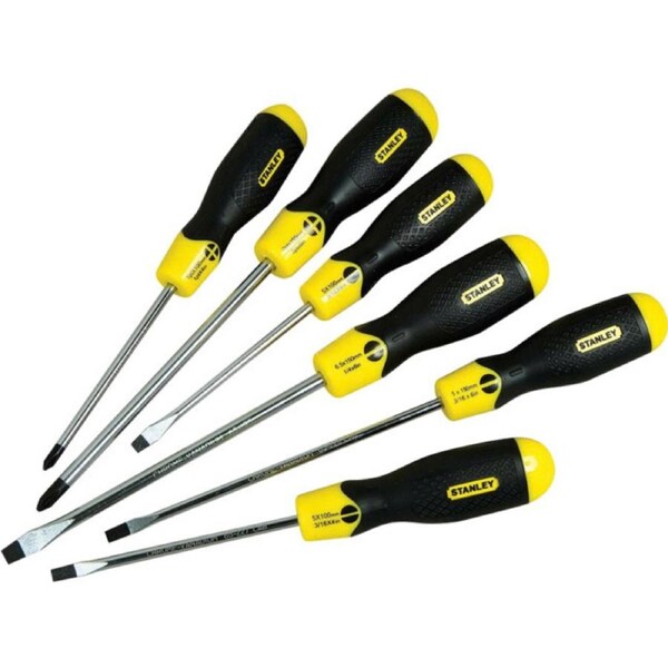 Stanley 65-242 Cushion Grip Screwdriver Set w/ Steel Bar/Magnetic Tips Black/L