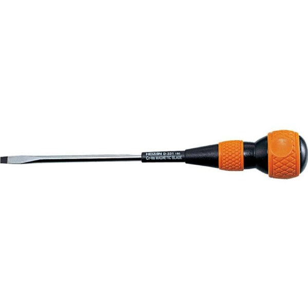 Hozan D331-150 Slotted Screwdriver w/ Ball Shaped Handle Magnetic Blade Black/OR