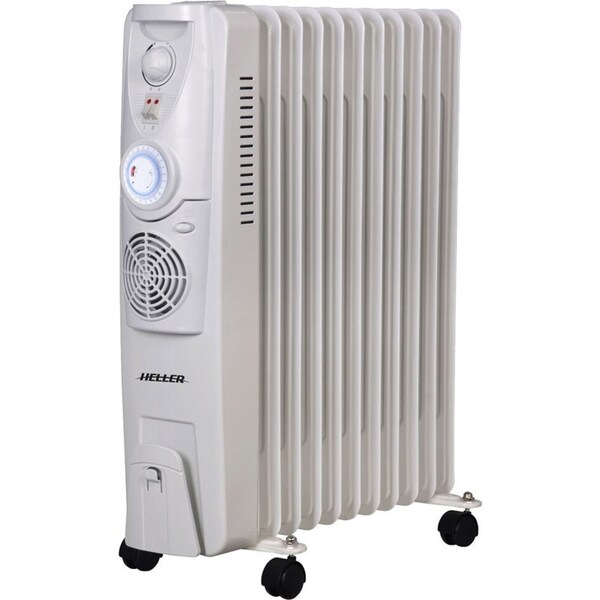 Heller Portable Oil Heater 11 Fin Fan Timer w/ 2400W 3 Heat Settings White