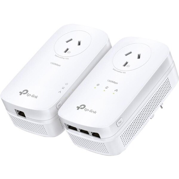 TP Link AV1300 3-Port Gigabit Passthrough Adapter Powerline Starter Kit White