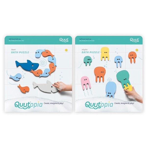 2x Quut Quutopia Bath Puzzle/Shower Water Toys for Kids 10m+ Jellyfish/Shark