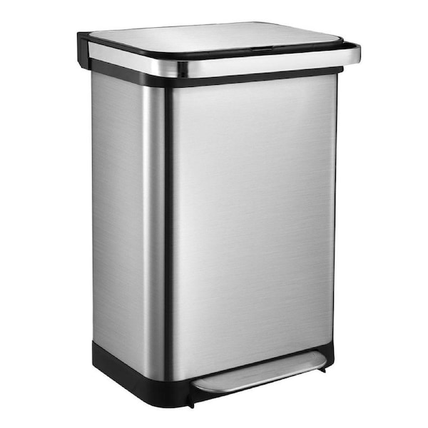 50L Rubbish Bin Dustbin Kitchen Trash Can Pedal Recycling Bins Waste Garbage Household Stepbin Stainless Steel