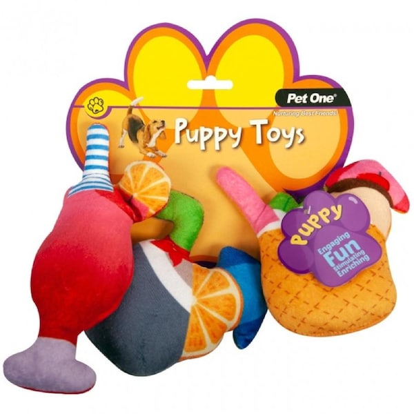 Puppy Mocktails Toys Pack of 3 Soft Dog Toys by Pet One